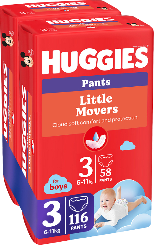 Фото - Одноразовые подгузники-трусики Huggies Little Movers Размер 3 (6-11 кг) для мальчиков, 116 шт. (5029054568026)