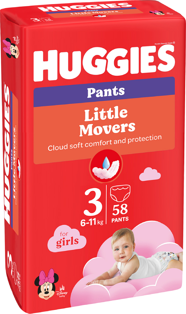 Фото - Одноразові підгузки-трусики Huggies Little Movers Розмір 3 (6-11 кг) для дівчаток, 58 шт. (5029053547480)