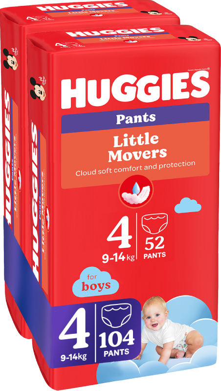 Фото - Одноразовые подгузники-трусики Huggies Little Movers Размер 4 (9-14 кг) для мальчиков, 104 шт. (5029054568088)