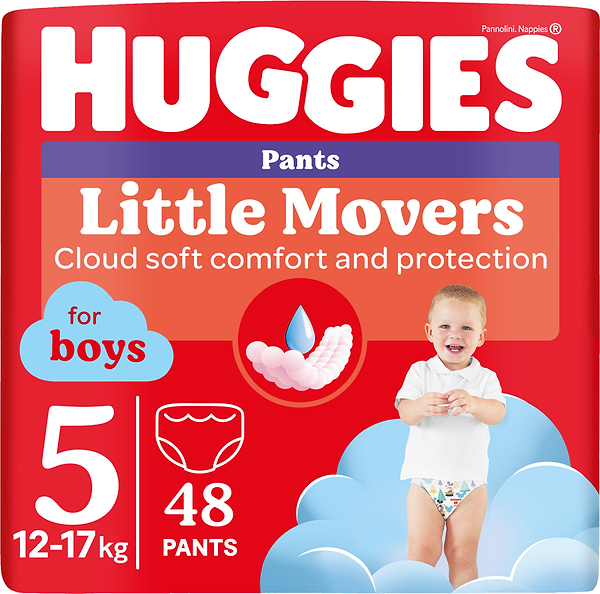 Фото - Одноразові підгузки-трусики Huggies Little Movers Розмір 5 (12-17 кг) для хлопчиків, 48 шт. (5029053547619)