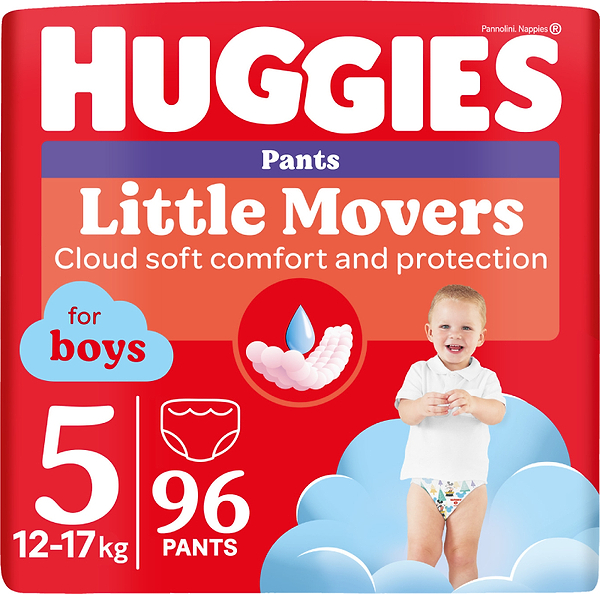 Фото - Одноразовые подгузники-трусики Huggies Little Movers Размер 5 (12-17 кг) для мальчиков, 96 шт. (5029054568163)