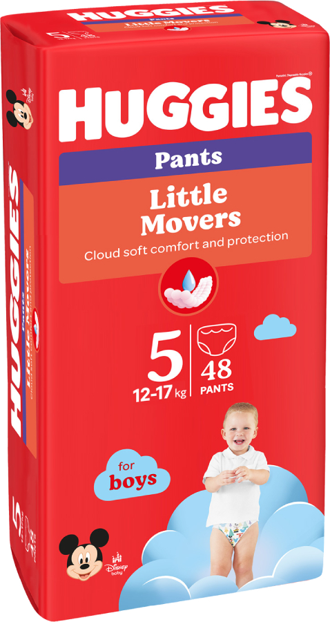 Фото - Одноразові підгузки-трусики Huggies Little Movers Розмір 5 (12-17 кг) для хлопчиків, 48 шт. (5029053547619)