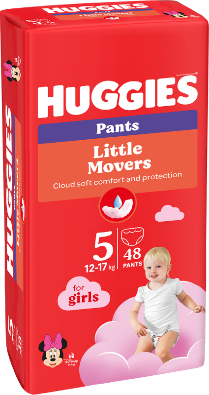 Фото - Одноразові підгузки-трусики Huggies Little Movers Розмір 5 (12-17 кг) для дівчаток, 48 шт. (5029053547626)