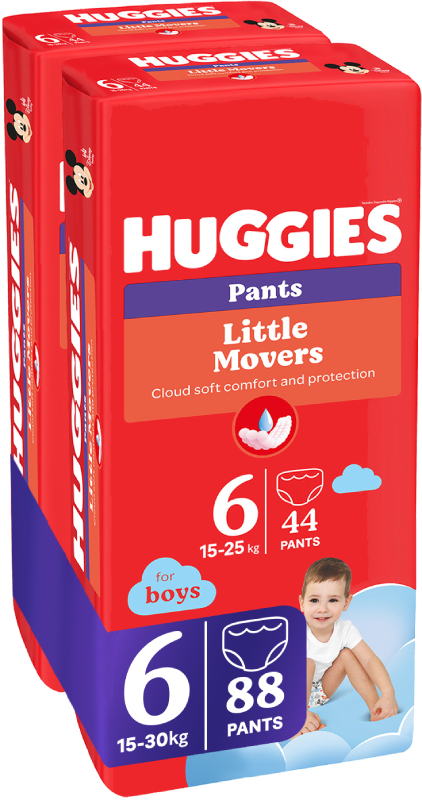 Фото - Одноразові підгузки-трусики Huggies Little Movers Розмір 6 (15-25 кг) для хлопчиків, 88 шт. (5029054568200)