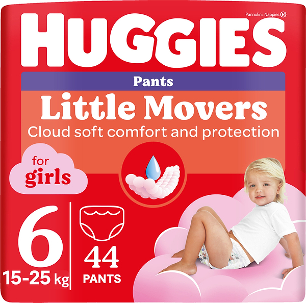 Фото - Одноразовые подгузники-трусики Huggies Little Movers Размер 6 (15-25 кг) для девочек, 44 шт. (5029053547664)