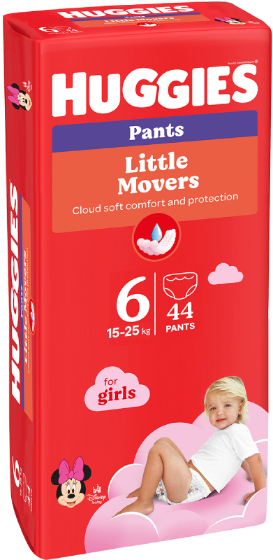 Фото - Одноразовые подгузники-трусики Huggies Little Movers Размер 6 (15-25 кг) для девочек, 44 шт. (5029053547664)