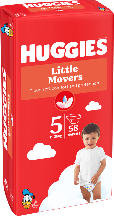 Фото - Одноразові підгузки Huggies Little Movers Розмір 5 (11-25 кг), 58 шт. (5029053548784)
