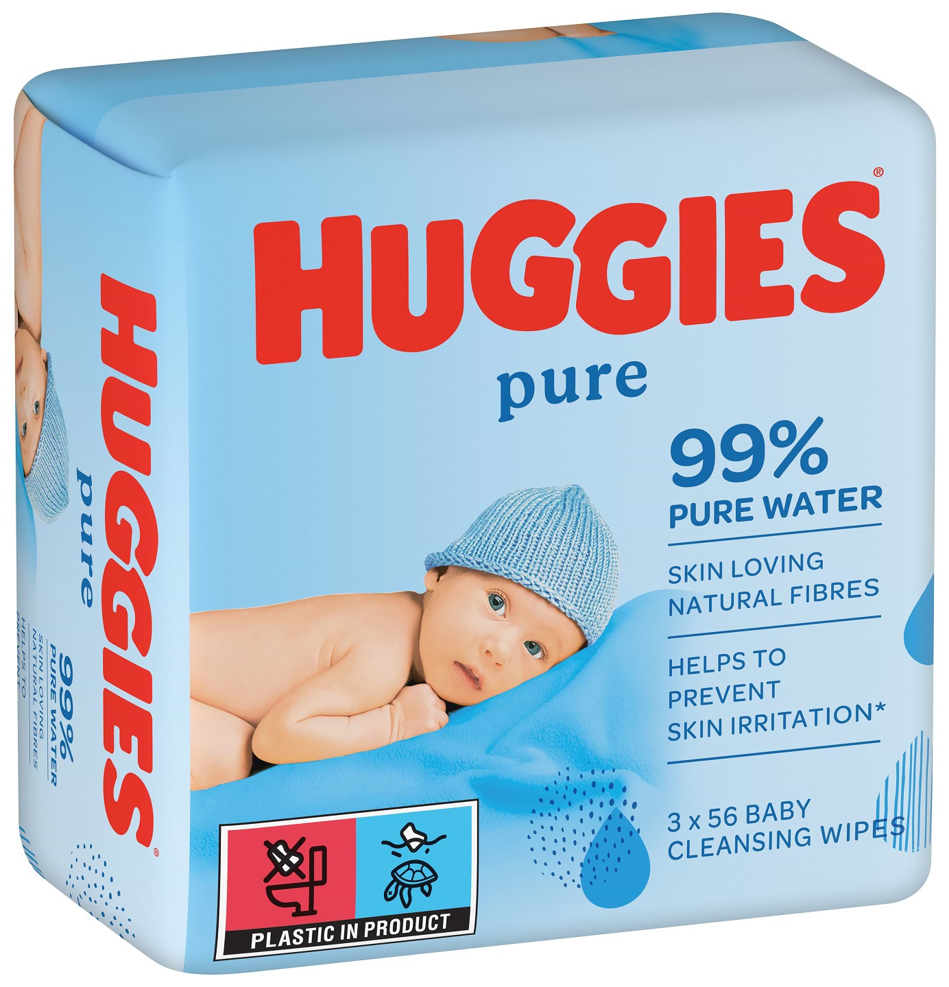 Влажные салфетки для грудничков Huggies Pure 2+1 (56х3), 168 шт. (5029053550091) - Фото 1