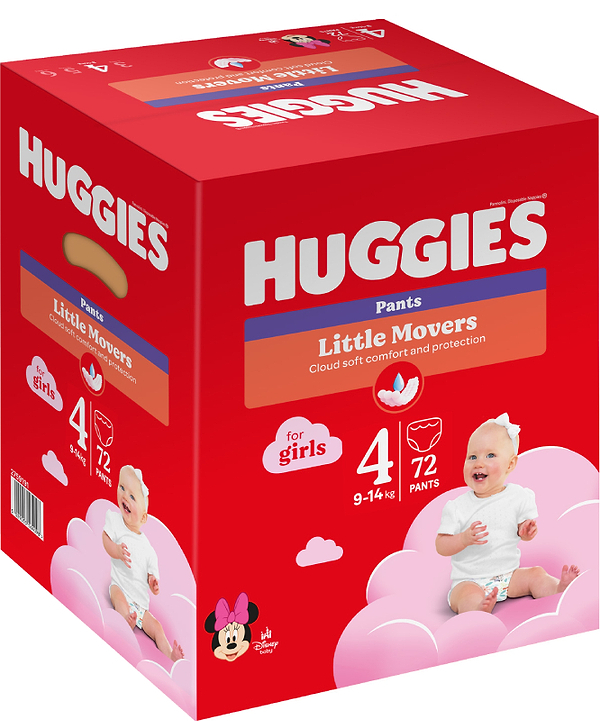 Фото - Одноразові підгузки-трусики Huggies Little Movers Розмір 4 (9-14 кг) для дівчаток, 72 шт.(2*36 шт.) (5029053564098)