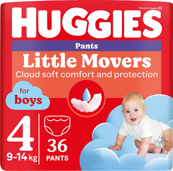 Фото - Одноразовые подгузники-трусики Huggies Little Movers Размер 4 (9-14 кг) для мальчиков, 36 шт. (5029053564258)