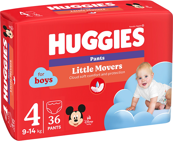Фото - Одноразові підгузки-трусики Huggies Little Movers Pant 4 (9-14 кг) Jumbo 36 шт. Boy (5029053564265)