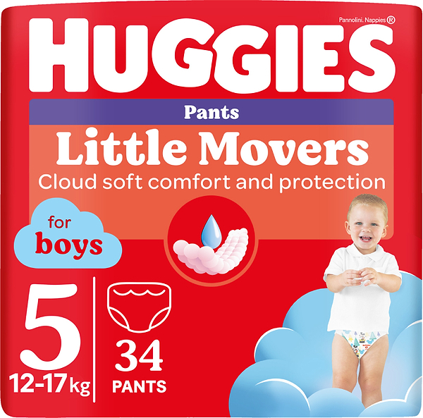 Фото - Одноразовые подгузники-трусики Huggies Little Movers Размер 5 (12-17 кг) для мальчиков, 34 шт. (5029053564289)