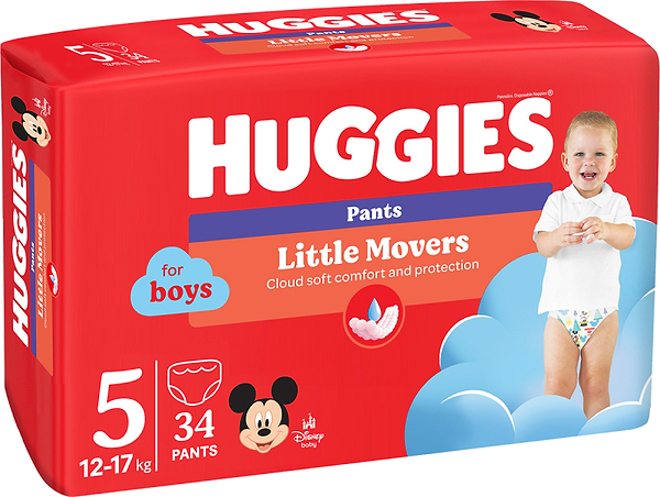 Фото - Одноразовые подгузники-трусики Huggies Little Movers Размер 5 (12-17 кг) для мальчиков, 34 шт. (5029053564289)