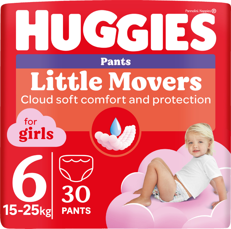 Одноразові підгузки-трусики Huggies Little Movers Розмір 5 (12-17 кг) для дівчаток, 34 шт. (5029053564272) - Фото 1