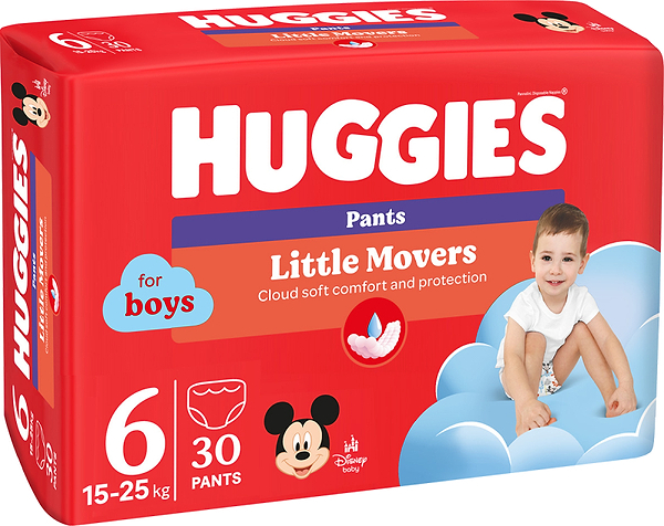 Фото - Одноразові підгузки-трусики Huggies Little Movers Розмір 6 (15-25 кг) для хлопчиків, 30 шт. (5029053564302)