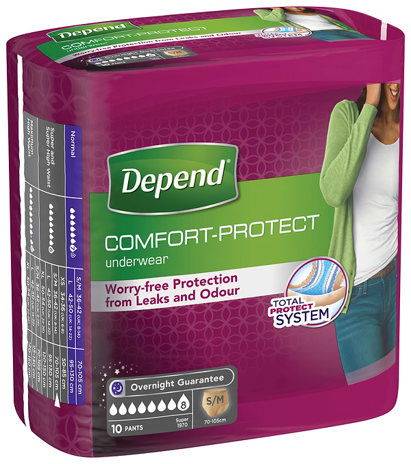 Фото - Одноразовые подгузники-трусики Depend для женщин Размер S/M (5029053565309)
