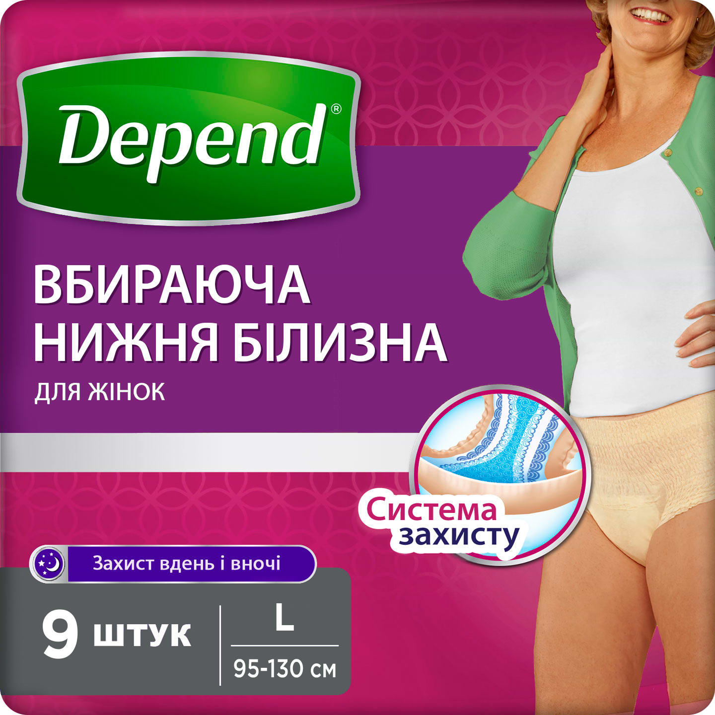 Одноразовые подгузники-трусики Depend для женщин Размер L (5029053565316) - Фото 1