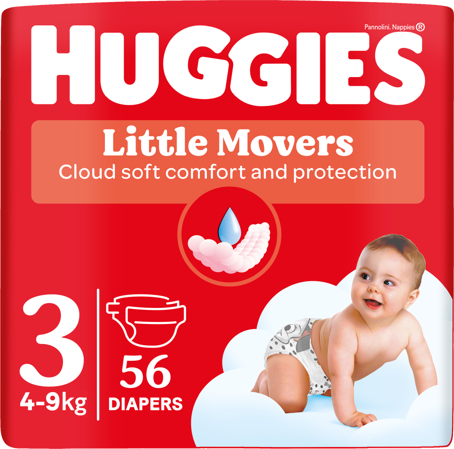 Одноразові підгузки Huggies Little Movers Розмір 3 (4-9 кг), 56 шт. (5029053567570) - Фото 1