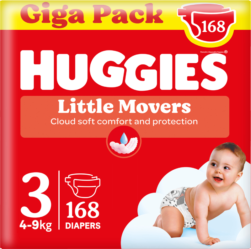 Одноразові підгузки Huggies Little Movers Розмір 3 (4-9 кг), 168 шт. (5029053577852) - Фото 1