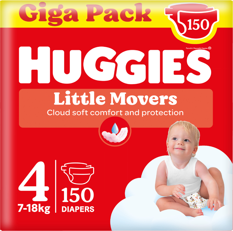 Одноразові підгузки Huggies Little Movers Розмір 4 (7-18 кг), 150 шт. (5029053583402) - Фото 1