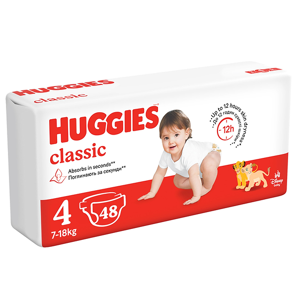 Фото - Одноразовые подгузники Huggies Classic Размер 4 (7-18 кг) Jumbo, 48 шт. (5029053586335)
