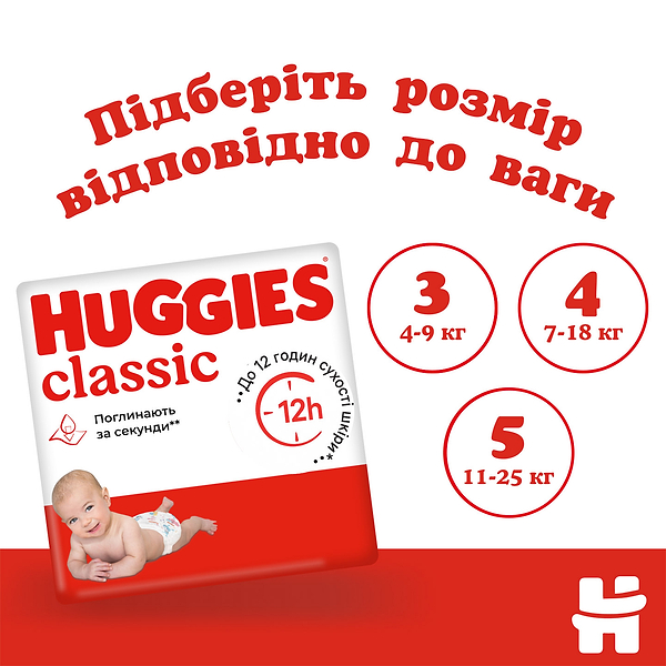 Фото - Одноразовые подгузники Huggies Classic Размер 4 (7-18 кг) Jumbo, 48 шт. (5029053586335)