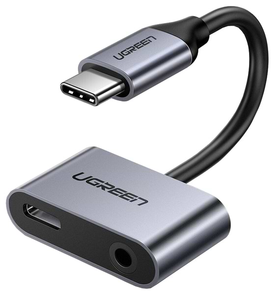 Фото - Перехідник аудіо UGREEN CM193 Hub Type-C M - 3.5mm F+Type-C F Adapter Gray (50596)