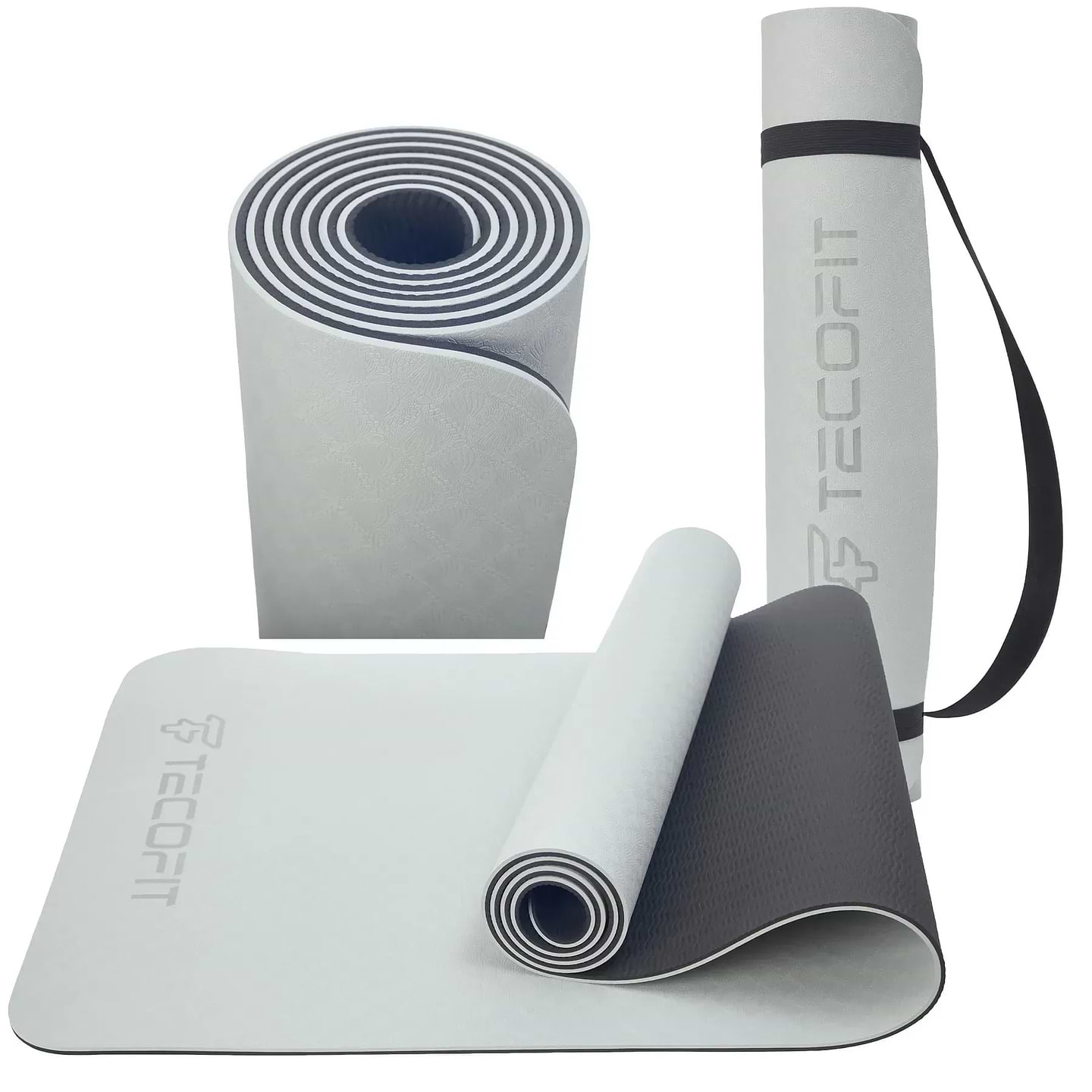 Килимок для йоги та фітнесу TECOFIT Dual Color TPE Mat 183х61х0.6 см Grey/Black (TOP180138257) - Фото 1
