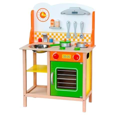 Сюжетно-ролевая игра. Кухня Viga Toys из дерева с посудой (50957FSC)