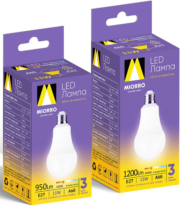 Фото - Лампочка светодиодная Miorro A60 11W E27 4000K (51-314-001)
