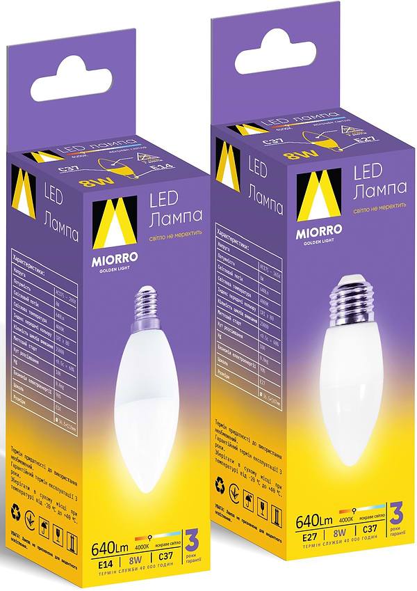 Фото - Лампочка світлодіодна Miorro C37 8W E27 4000K (51-314-006)