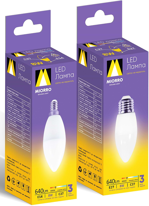 Фото - Лампочка светодиодная Miorro C37 8W E14 4000K (51-314-007)