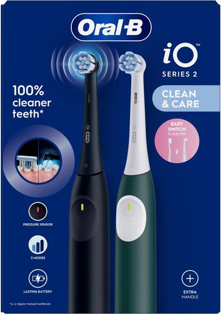 Фото - Зубная щетка электрическая Oral-B Braun iO 2 iOS2d.2ZZ9.0 типа 3770 Ультрачорная и Лесно-Зеленая (набор)