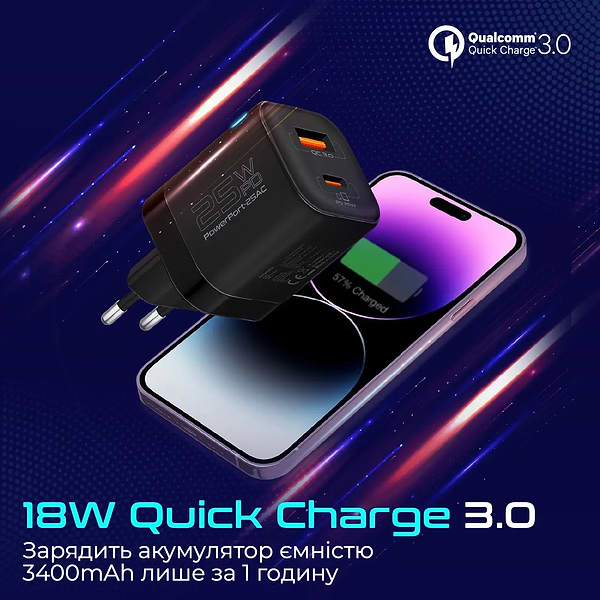 Фото - Мережевий зарядний пристрій Promate powerport-25ac.black