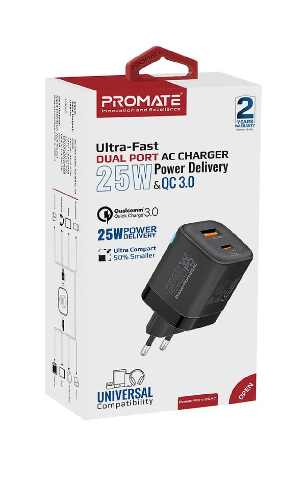 Фото - Мережевий зарядний пристрій Promate powerport-25ac.black