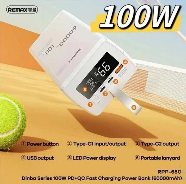 Фото - Батарея мобильная Remax 60000mAh PD 100W+QC 22.5W (RPP-650)