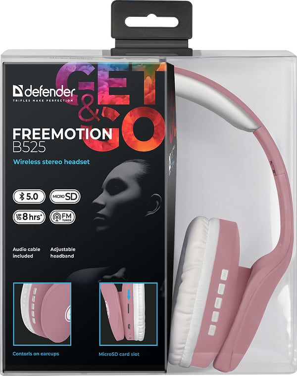 Фото - Наушники полноразмерные беспроводные Defender FreeMotion B525 Bluetooth White-Pink (63528)
