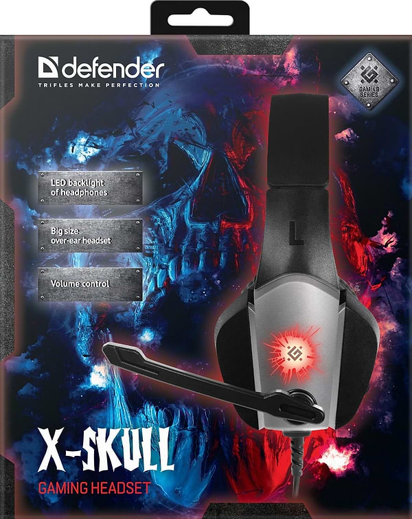 Фото - Гарнітура дротова ігрова Defender X-Skull Black/Gray 2.1 м (64585)