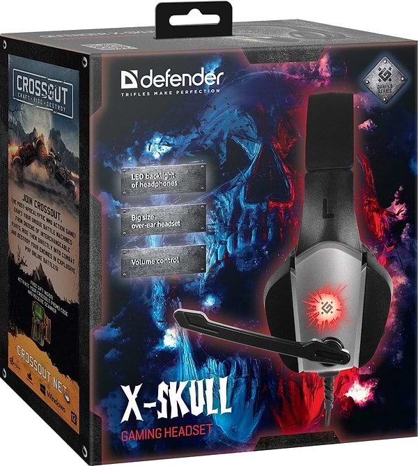 Фото - Гарнітура дротова ігрова Defender X-Skull Black/Gray 2.1 м (64585)