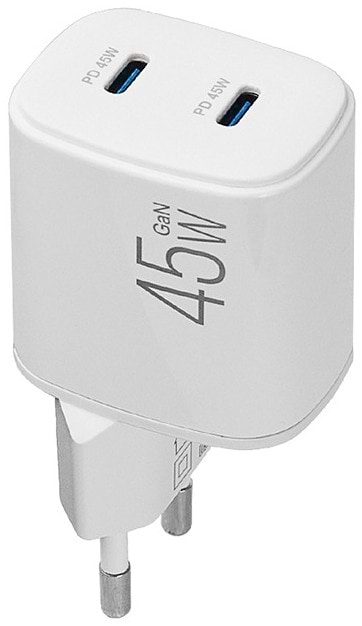 Мережевий зарядний пристрій Brevia ePowerGaN PD45W 2xUSB-C (44045GDCW)