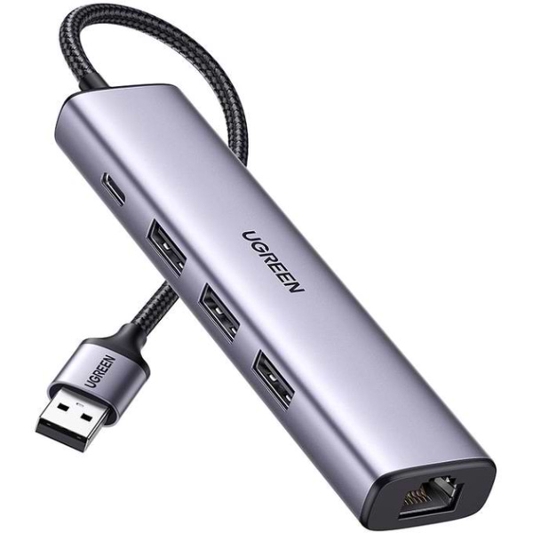 Хаб USB UGREEN USB 3.0 3хUSB 3.0/Type-C+RJ45 Ethernet 5 in 1 Hub CM475 (60554) - Фото 1