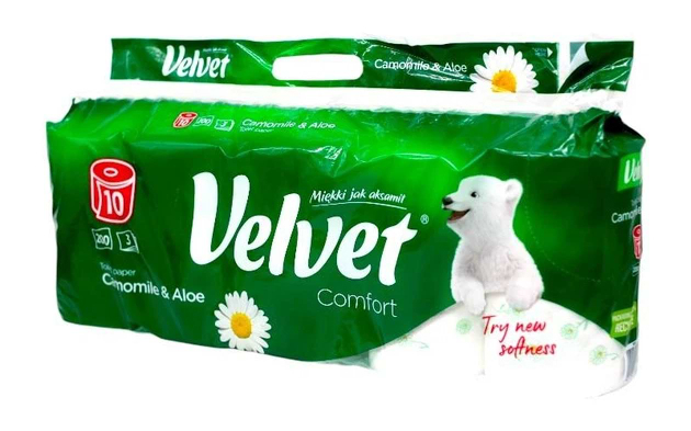Туалетная бумага Velvet Camomile&Aloe 10 рулонов 3 слоя 200 отрывов (VTPCA103200) - Фото 1
