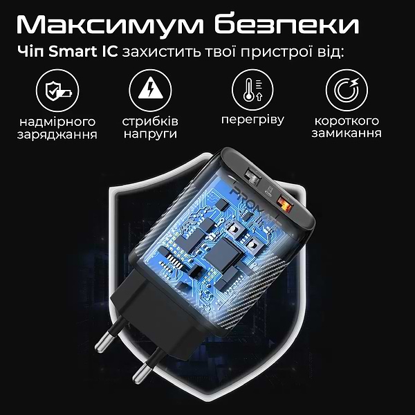 Фото - Мережевий зарядний пристрій Promate biplug-qc3.eu-bk