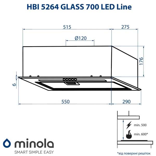 Фото - Витяжка вбудована Minola HBI 5264 BL GLASS 700 LED Line