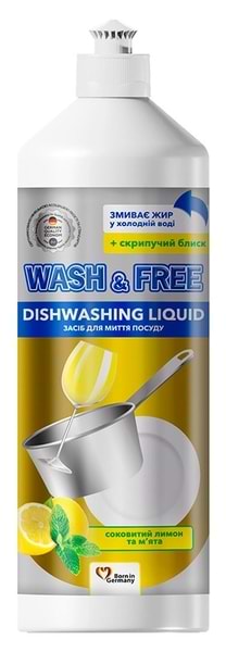 Засіб для ручного миття посуду WASH & FREE Лимон та м’ята 500г - Фото 1