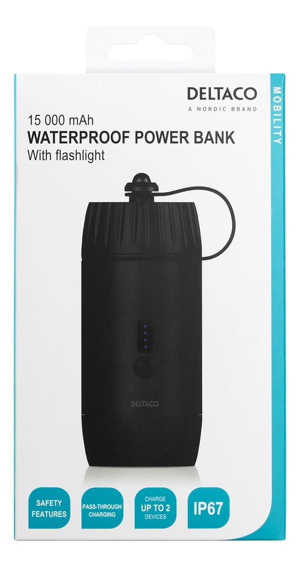 Фото - Батарея мобільна Deltaco Waterproof powerbank 15 000mAh Li-ion Black (53070)