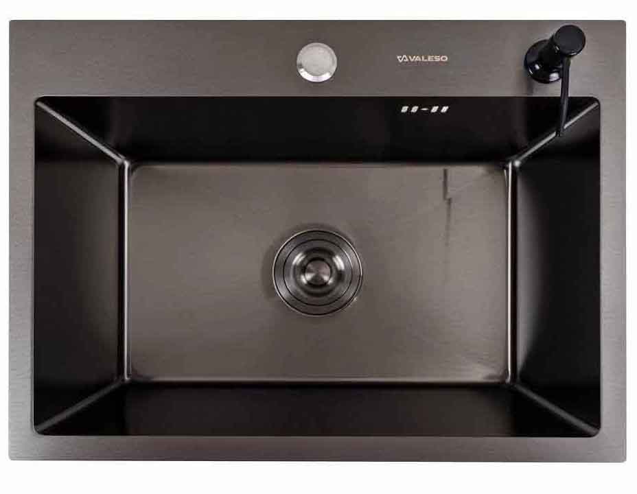 Мойка кухонная VALESO 58х43 PVD черная Handmade (сифон круглый, 3,0/0,8)