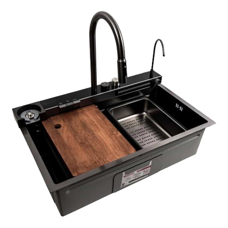 Мийка кухонна Platinum 75x46D PVD чорна Handmade "ВОДОСПАД"