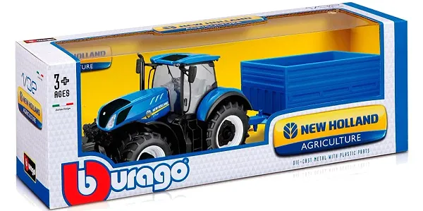 Фото - Колекційна сільськогосподарська техніка Bburago Серії Farm - Трактор New Holland з причепом (18-44067)