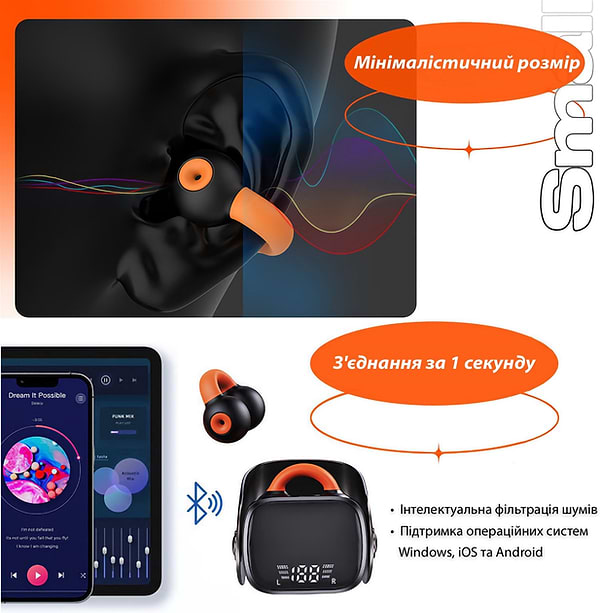 Фото - Наушники вкладыши беспроводные TWS Action QD-6 Black